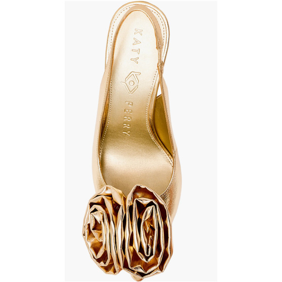 NEW KATY PERRY GOLD THE LATERR HIGH FLOWER SLINGBACK PUMPS HIGH HEELS SHOES 5.5 - Picture 5 of 8